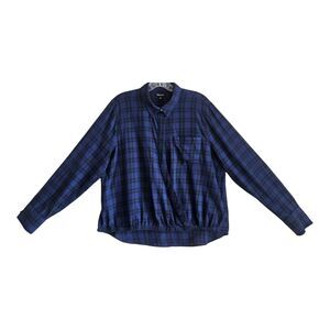 MADEWELL Women's L Arion Plaid Shirt Blue Black Diagonal Hidden Buttons 42"